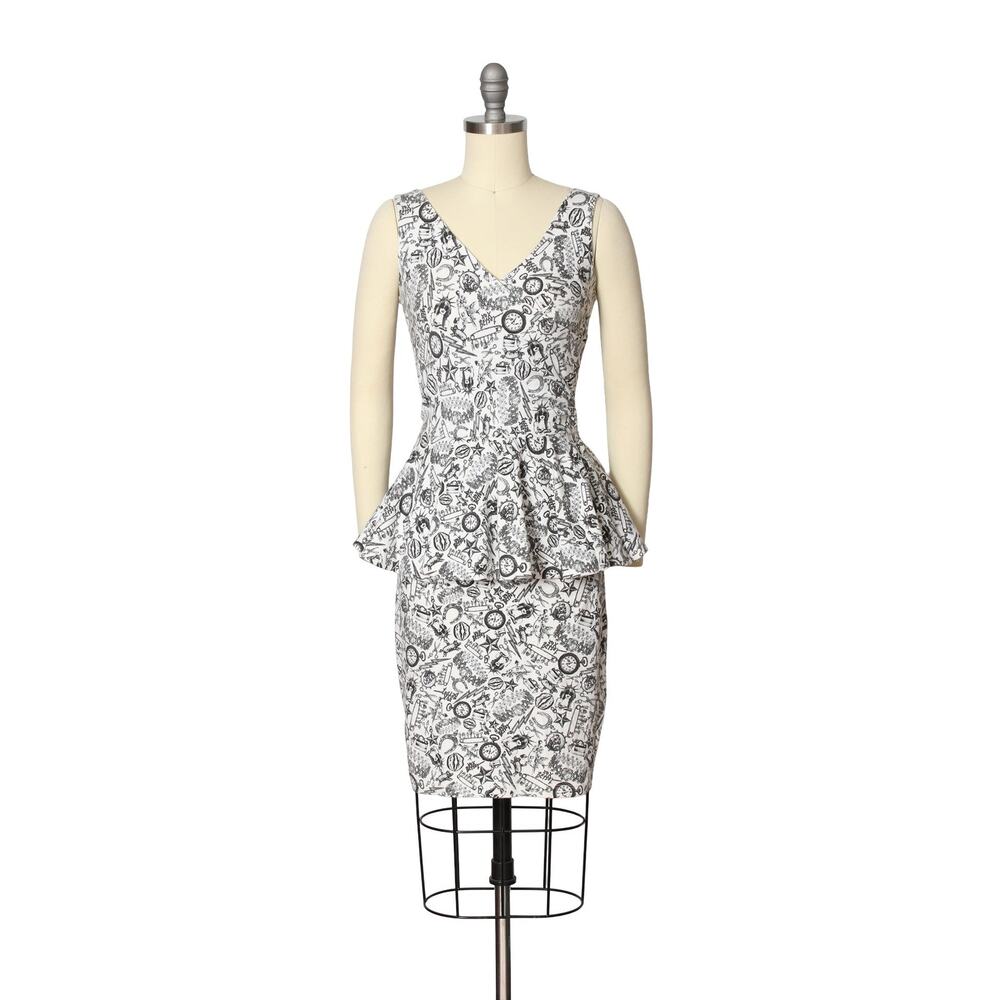 Vintage Y2K BETSEY JOHNSON Dress 2000s "Tattoo You" Novelty Print Peplum Punk - Picture 3 of 10